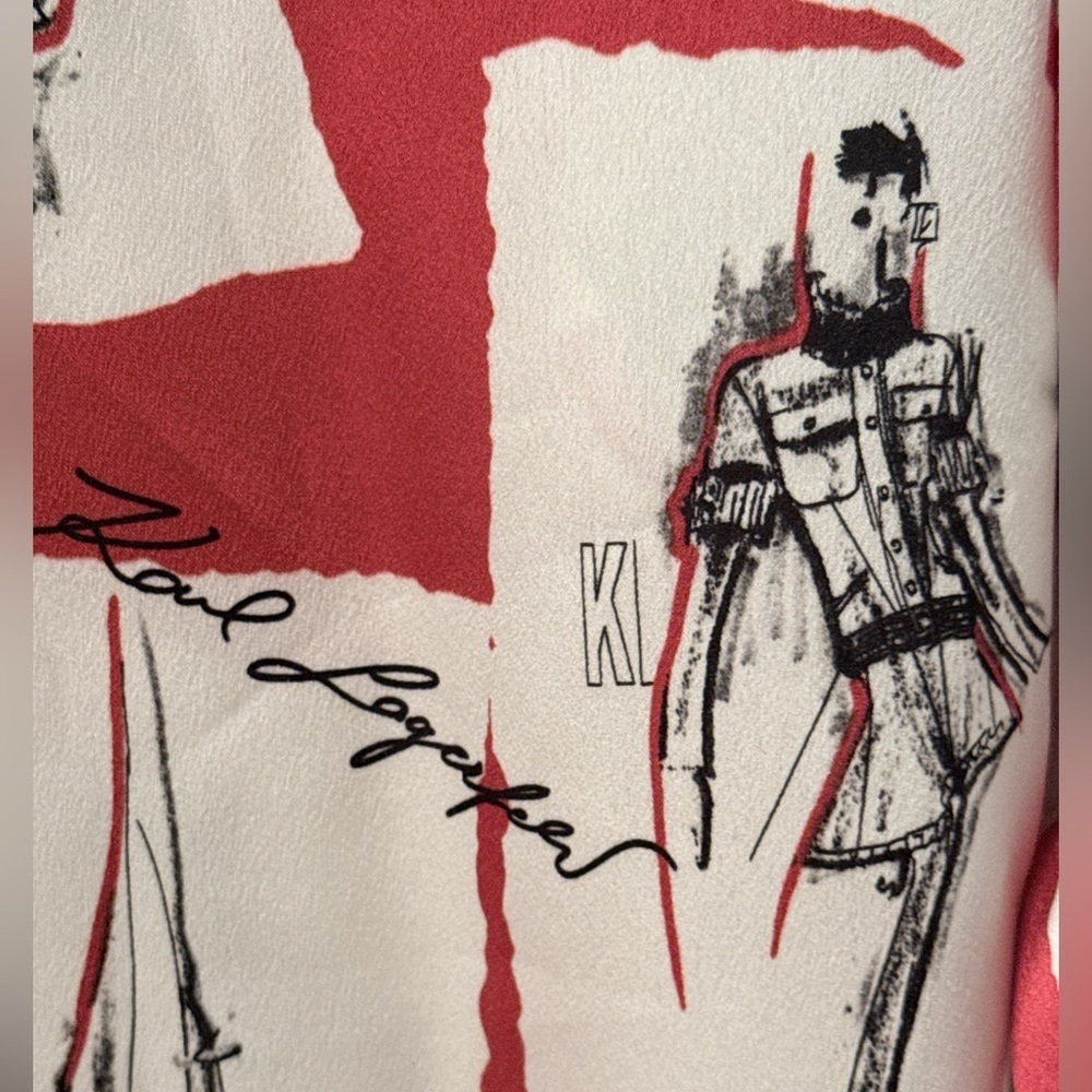 Karl Lagerfeld Paris - Long Sleeve Button Front Red White Logo NWOT Sz XS FG - Picture 7 of 11